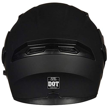 ILM Motorcycle Dual Visor Flip up Modular Full Face Helmet DOT 6 Colors Model 902 (L, Matte Black)