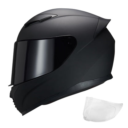 JQF Gear Full Face Motorcycle Helmet WS-607 DOT Approved Motorbike Racing Street Bike Helmets for Adults with Clear and Black Visor (Flat Black BB, L)