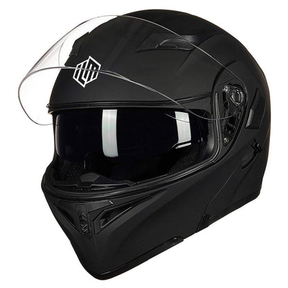 ILM Motorcycle Dual Visor Flip up Modular Full Face Helmet DOT 6 Colors Model 902 (L, Matte Black)