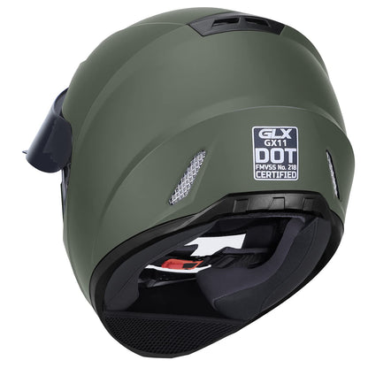 GLX GX11 Compact Lightweight Full Face Motorcycle Street Bike Helmet with Extra Tinted Visor DOT Approved (Camo, Large)