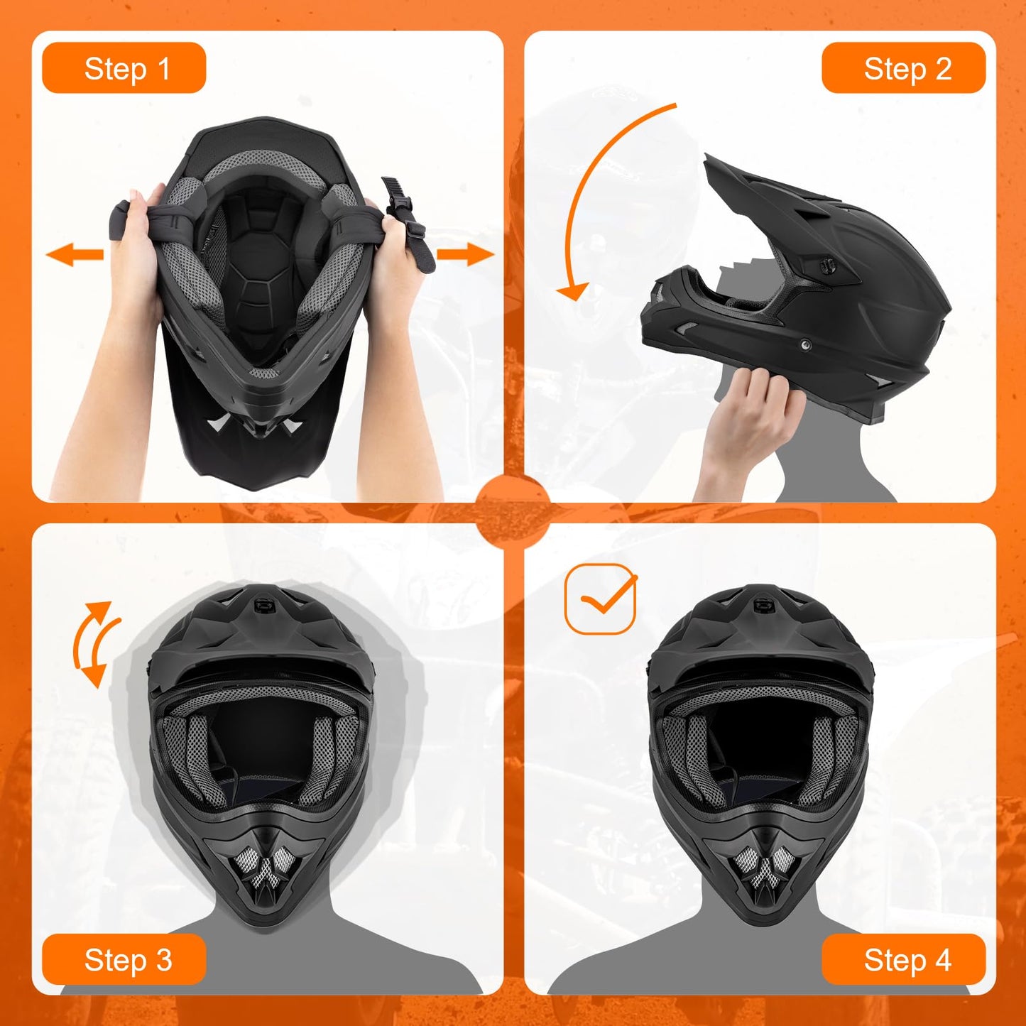 OUMURS Adult ATV Dirt Bike Helmet with Goggles Gloves & Mask Adjustable Sun Visor Motorcycle Adult Helmet Off-Road Motocross Downhill Moped MX for Unisex-Adult-Matte Black, XL