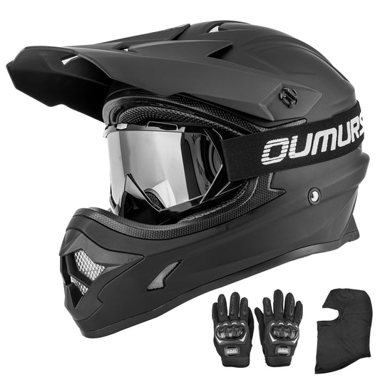 OUMURS Adult ATV Dirt Bike Helmet with Goggles Gloves & Mask Adjustable Sun Visor Motorcycle Adult Helmet Off-Road Motocross Downhill Moped MX for Unisex-Adult-Matte Black, XL