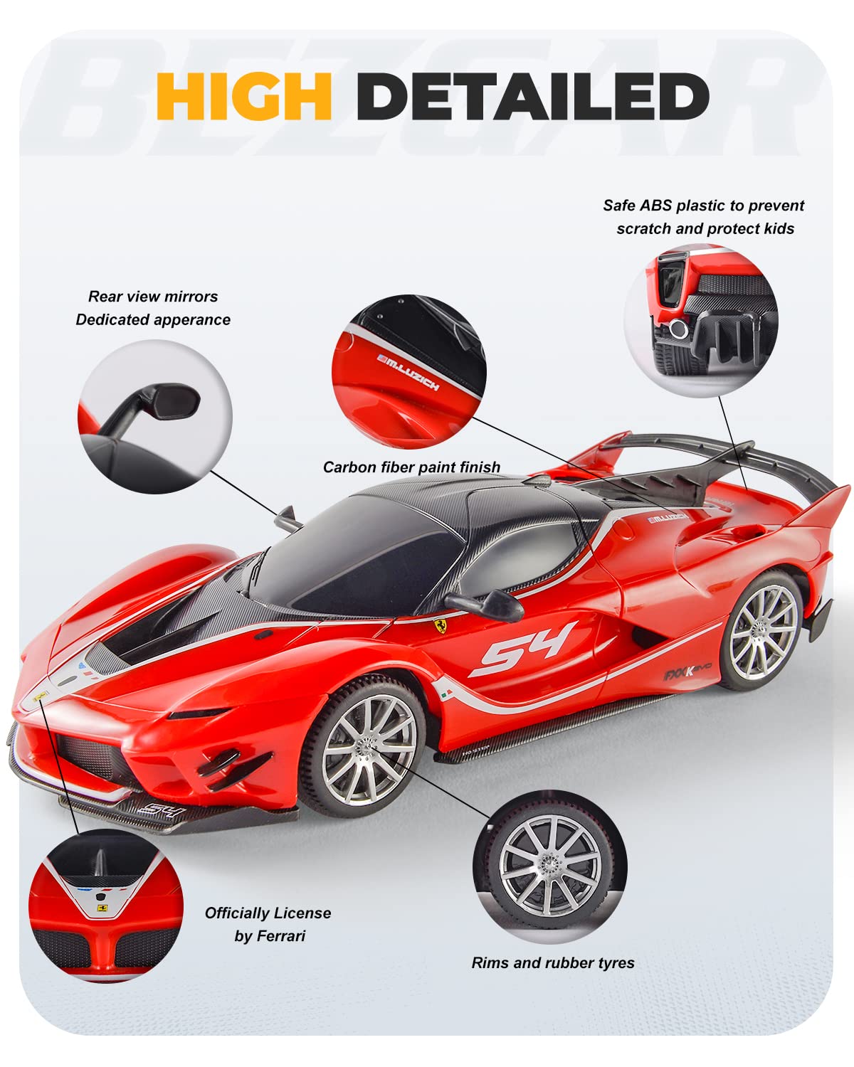 BEZGAR Remote Control Ferrari Car - 1:24 Scale Ferrari Electric Sport Racing Toy Car Model Vehicle, 2.4Ghz Licensed Red RC Car Series for Adult, Girls, Boys Age 8 9 10 11 12 Years Holiday Ideas Gift