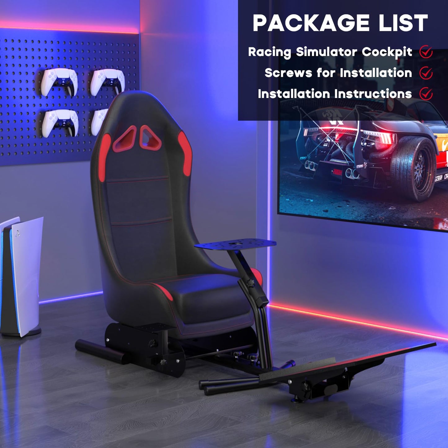 DIWANGUS Racing Simulator Cockpit Steering Wheel Stand with Seat Gaming Chair Sim Racing Cockpit for G29 G920 G923 G27 G25 T248X T248 T300RS T150 458 TX Xbox PS4 PS5 PC Accessories