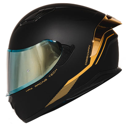 HAX Obsidian Full Face Dual Visor Adult Motorcycle Helmet for Motorbike Street Bike with Pinlock Ready DOT Approved Matte Black Gold S